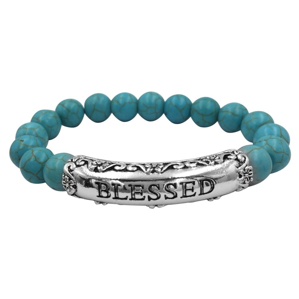 BLESSED Turquoise Stone Beaded Stretch Bracelet
